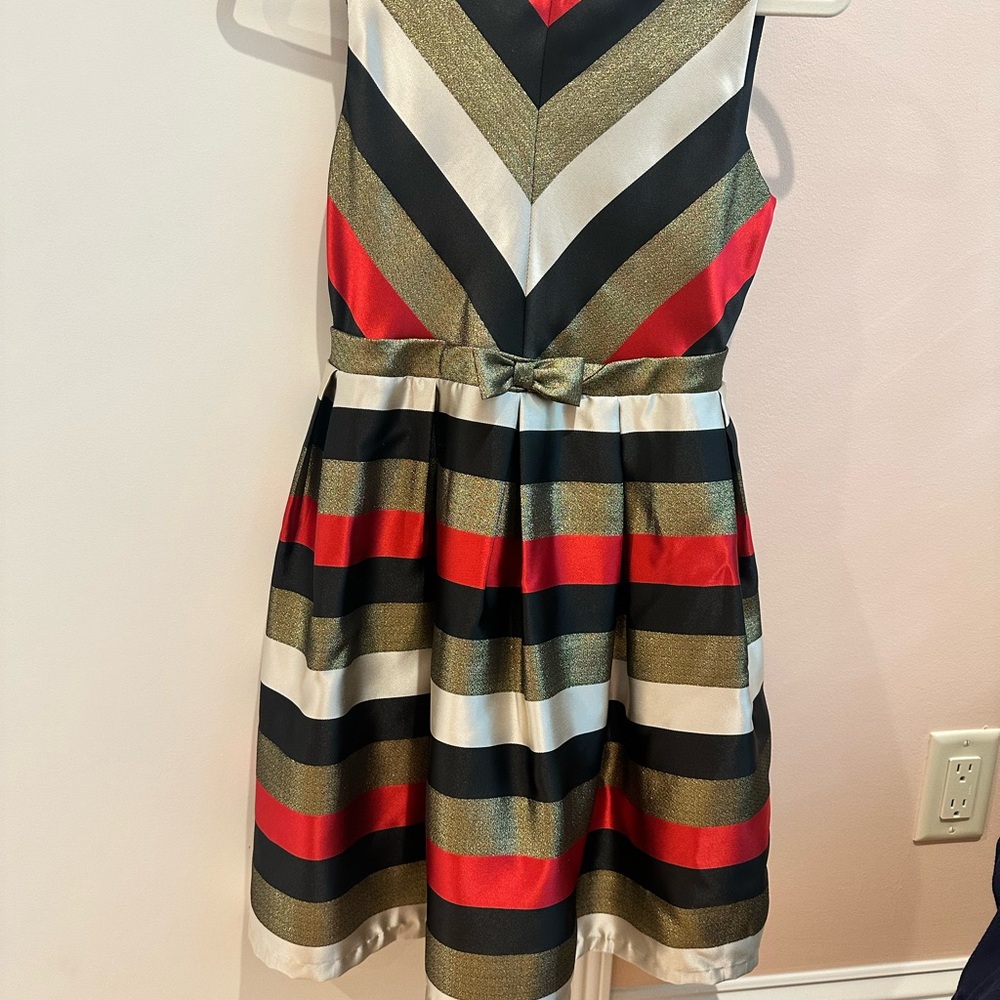 Striped Sleeveless Holiday Formal Dress with Bow